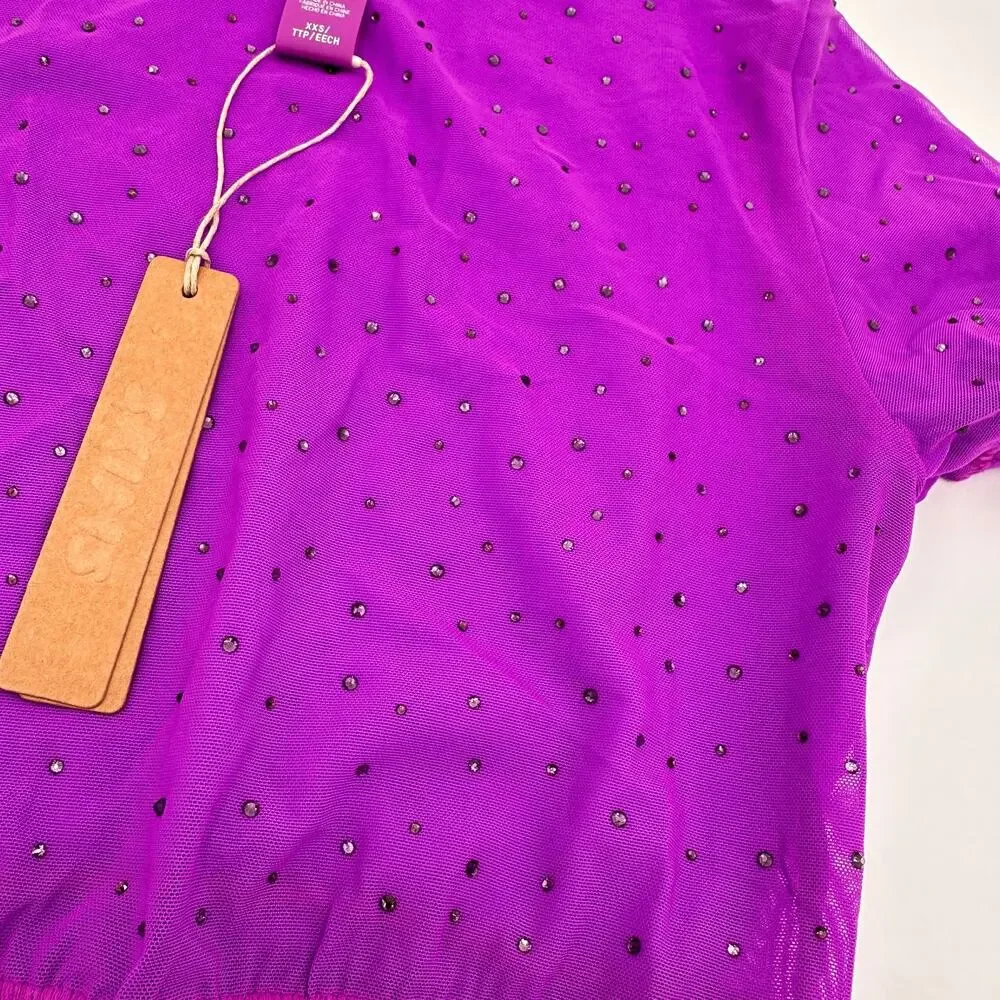 Skims Women's Mesh Rhinestone Swim Cover Ups T-Shirt NEW Violet Purple Size XXS